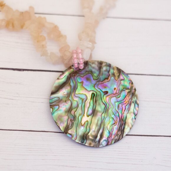 20 inch, Vintage Rainbow Abalone Pendant Stone Multi Strand Necklace - S34 - Picture 1 of 3